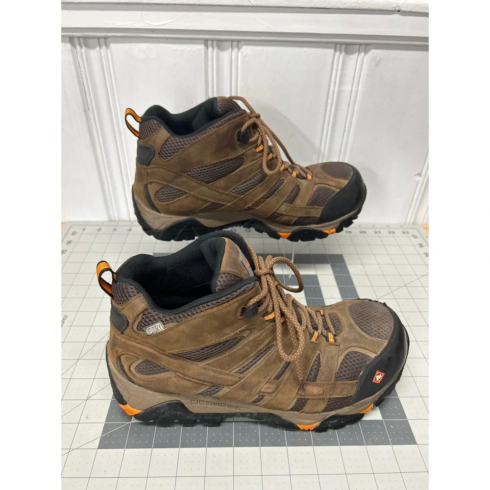 Merrell Work Boots Men 10 W Brown Moab 2 Mid Waterproof Composite Toe Wide